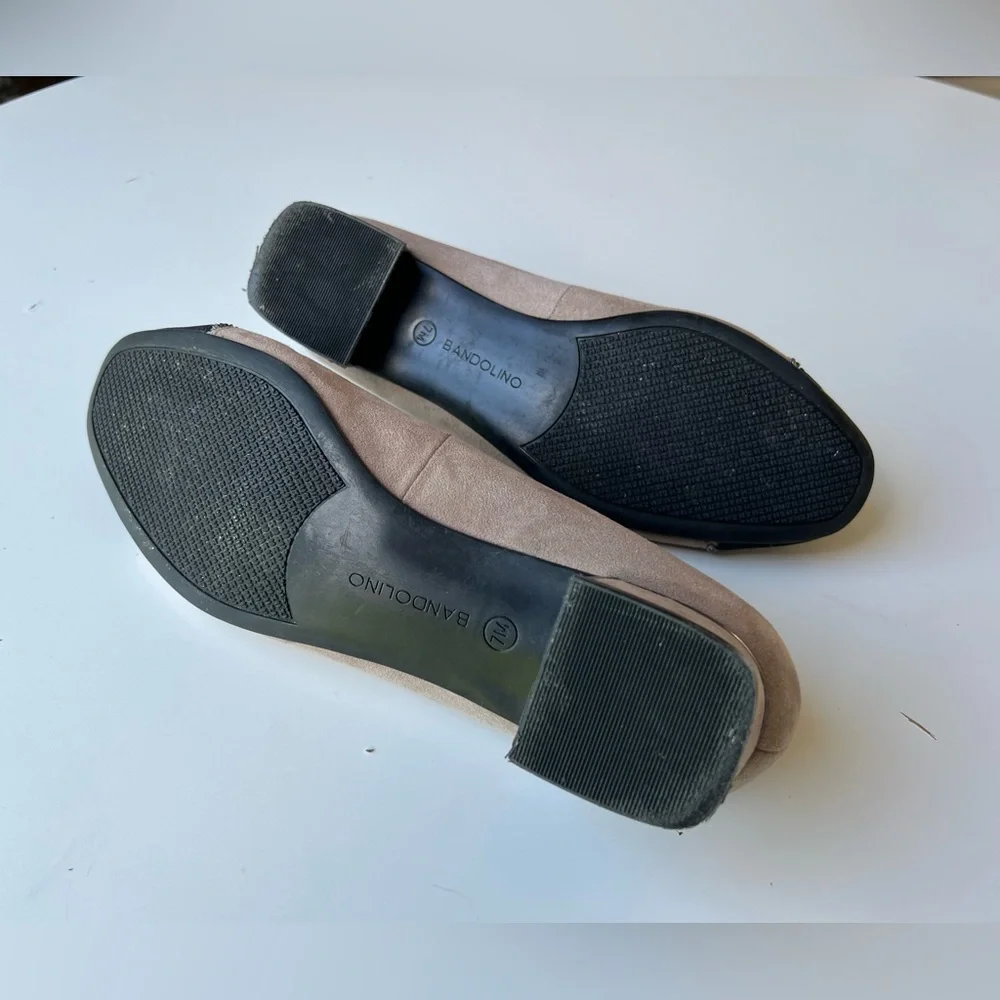 Bandolino Vegan Suede Cap Toe Ballet Flat Shoes Tan w Black Toe, Women SZ 7M